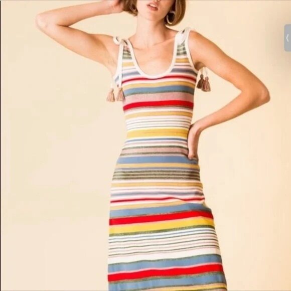 Veronica Beard Striped Tassel Detail Midi Dress - Picture 2 of 6